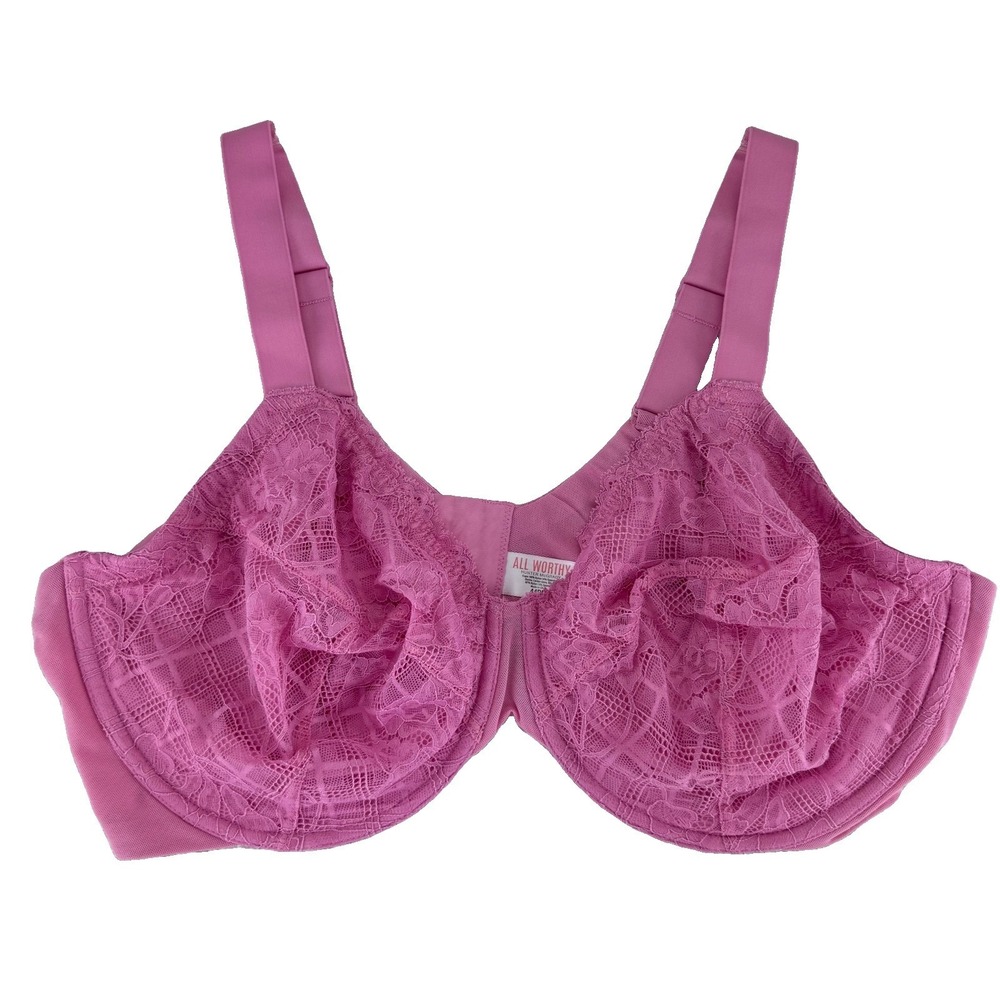 All Worthy Hunter McGrady  Lace Unlined Underwire Bra 44DD Cashmere Rose Pink